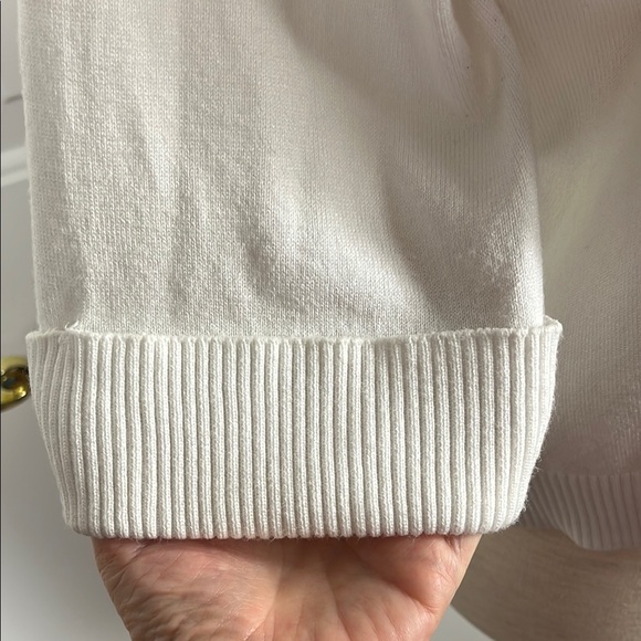 Cable & Gauge White Open Front Cardigan Sweater with Closure Detail - Size Large - Picture 4 of 12